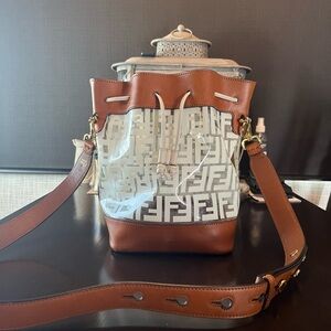 Fendi Mon Tresor White Logo PVC Large Bucket Bag